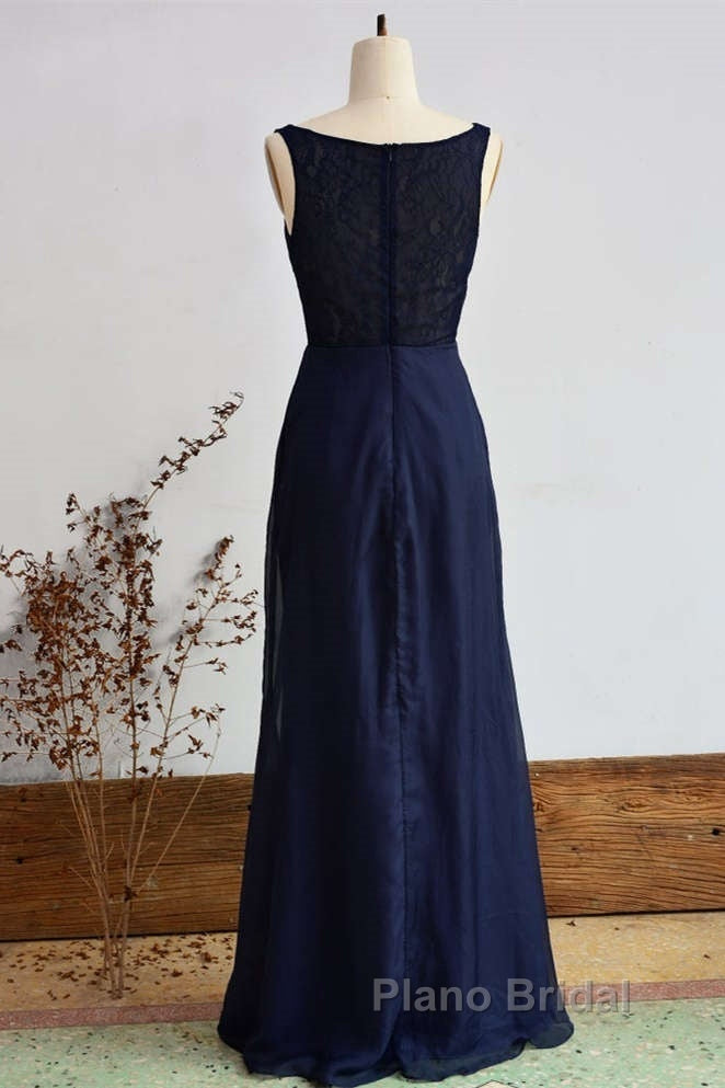 Elegant Navy Blue Chiffon Bridesmaid Dresses With Slit