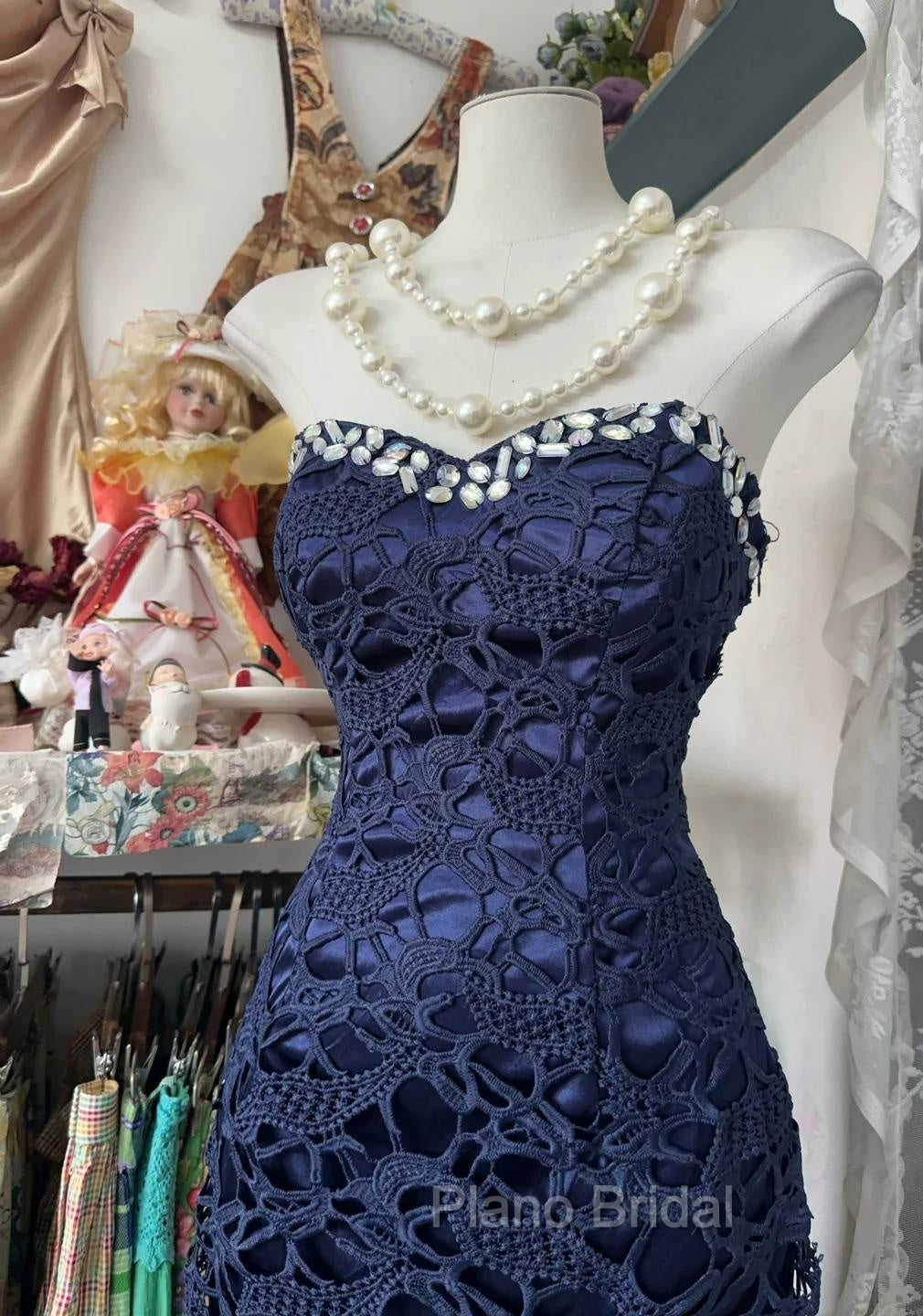 Elegant Navy Mermaid Strapless Formal Prom Dresses Backless Chiffon Birthday Evening Dresses Secondary image