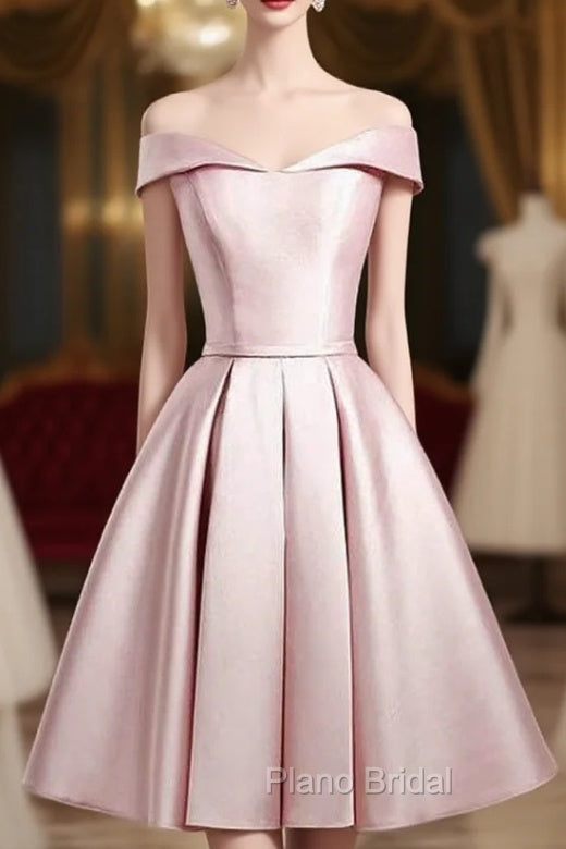Elegant Off-Shoulder Satin Short/Mini Homecoming Dresses Main image