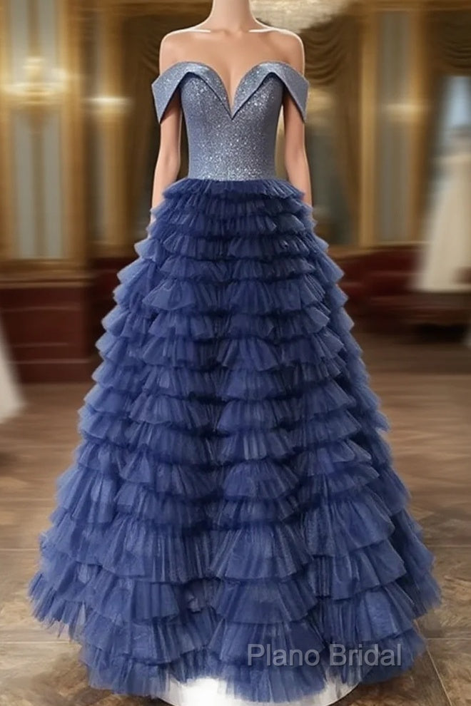 Elegant Off Shoulder Sequins Top Long Formal Prom Dresses, Formal Dresses, Off The Shoulder Ball Gown Main image