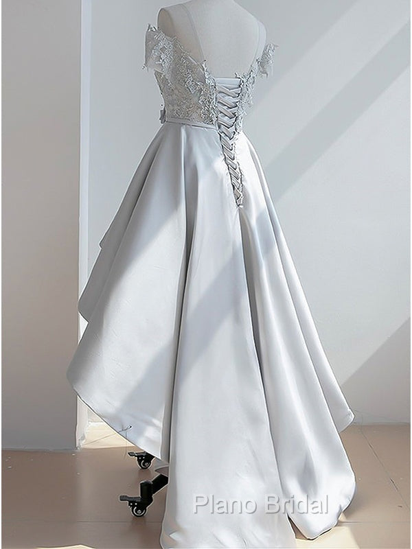 Elegant Off The Shoulder Applique Satin White Homecoming Dresses Online,