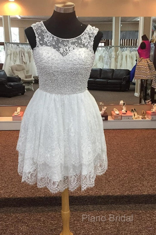 Elegant Pearl Beading White Lace Homecoming Dresses