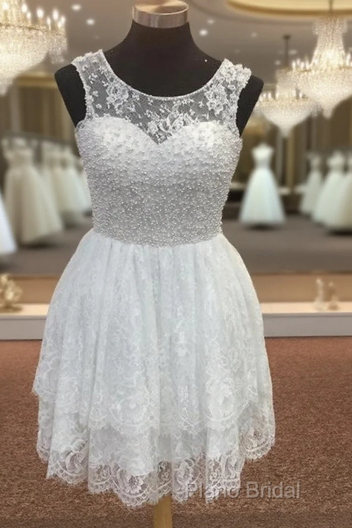 Elegant Pearl Beading White Lace Homecoming Dresses