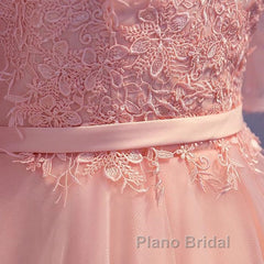 Elegant Pink Lace Appliques Off The Shoulder Tulle Bridesmaid Dresses Short