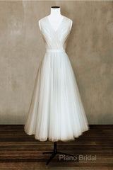 Elegant Pleated Tulle Midi Formal Prom Party Dresses