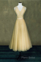 Elegant Pleated Tulle Midi Formal Prom Party Dresses