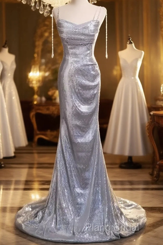 Elegant Silver Sequin Mermiad Formal Prom Dresses Long Formal Dresses Main image