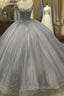 Elegant Silver Tulle Ball Gowns Formal Prom Dresses Lace Appliques