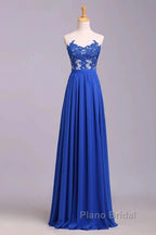 Elegant Strapless Chiffon Evening Lace Appliques Long Formal Prom Dresses Royal Blue