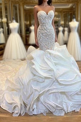 Elegant Sweetheart Lace Up Crystal Mermaid Wedding Dresses