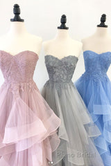 Elegant sweetheart tulle lace long Formal Prom dress tulle formal dress