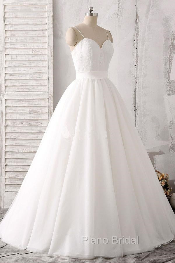 Elegant Thin Shoulder Straps Sweet Floor Mopping White Satin And Floor Length Wedding Dresses Secondary image