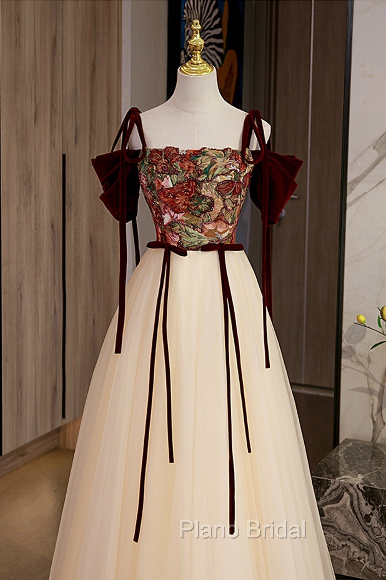 Elegant Tulle Embroidery Long Evening Dresses, Cute Off the Shoulder Party Dresses Secondary image