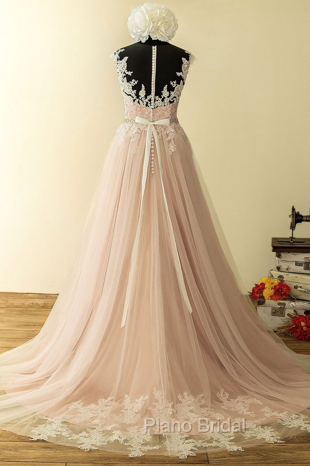 Elegant Tulle Lace Long Formal Prom Dresses, A-Line Scoop Neckline Evening Dresses Secondary image