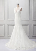 Elegant Tulle V-Neck Neckline Mermaid Wedding Dresses With Beaded Lace Appliques