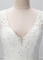 Elegant Tulle V-Neck Neckline Mermaid Wedding Dresses With Beaded Lace Appliques