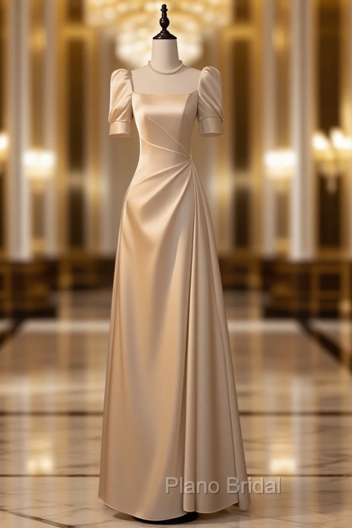 Elegant White Satin A-line Wedding Party Dresses Long Formal Prom Dresses Evening Gown