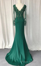 V-Neck Lace Top Mermaid Long Formal Prom Dresses