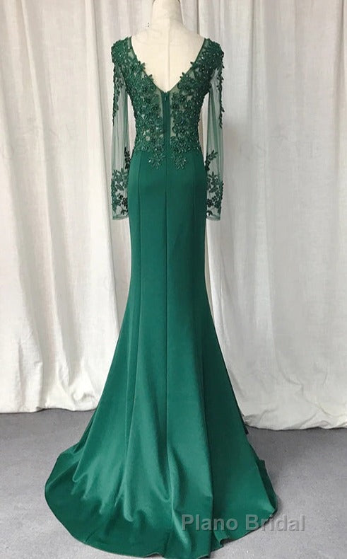 V-Neck Lace Top Mermaid Long Formal Prom Dresses