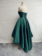 Emerald Green High Low Satin Formal Prom Dresses, Emerald Green High Low Formal Graduation Dresses