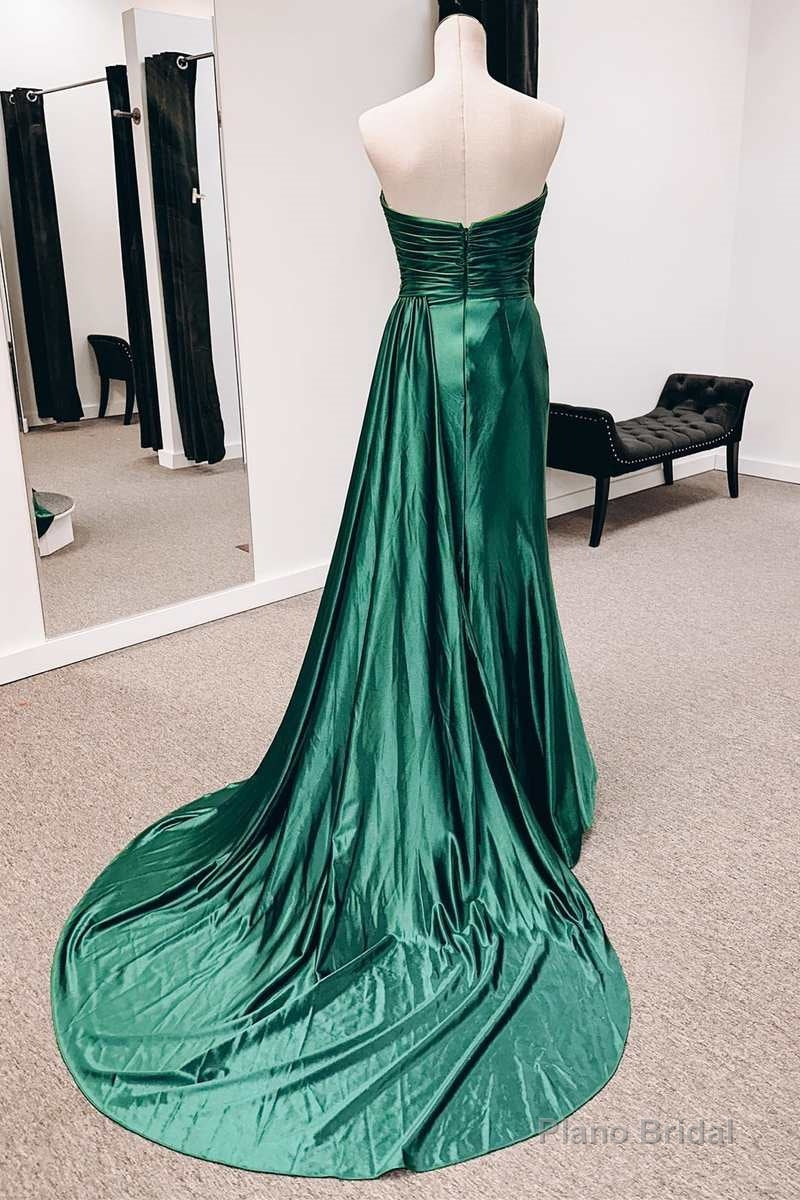 Emerald Green Satin Strapless Long Formal Dresses with Train Main image