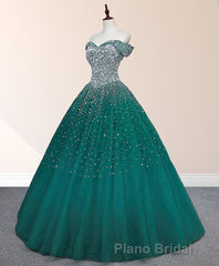 Emerald Green Sequin Formal Prom Dresses Beaded Quinceanera Dresses