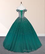 Emerald Green Sequin Formal Prom Dresses Beaded Quinceanera Dresses