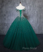 Emerald Green Sequin Formal Prom Dresses Beaded Quinceanera Dresses, Sweet 16 Dresses