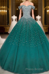 Emerald Green Sequin Formal Prom Dresses Beaded Quinceanera Dresses