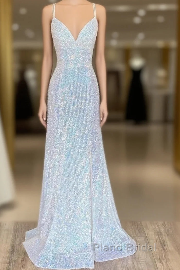 Empire Mermaid White Sequin V-Neck Formal Prom Dresses Main image