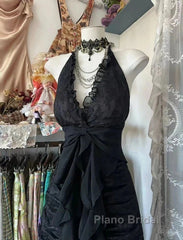 Enchanted Black A-Line  Ball Gown Chiffon&Tulle Princess Halter  Open Back Design For Galas & Formal Events