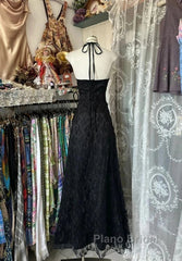 Enchanted Black A-Line  Ball Gown Chiffon&Tulle Princess Halter  Open Back Design For Galas & Formal Events