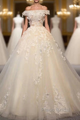 Engagement Vintage Formal Wedding Dresses Ball Gown Off Shoulder Cap Sleeve Cathedral Train Lace Bridal Gowns With Pearls Appliques