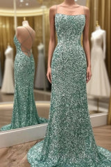 Sparkly Mint Sequin Mermaid Long Party Formal Prom Dresses for Women, Shiny Evening Dresses