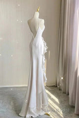 Simple Mermaid Formal Prom Gown With Ruffles, Spaghetti Straps Backless Dresses For Date