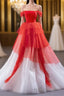 Red and White off the Shoulder Tired Formal Prom Dresses, Puffy Formal Party Dresses