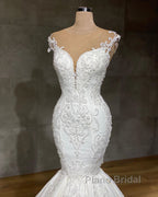 Exquisite Long Lace V-neck Sleeveless Mermaid Wedding Dresses