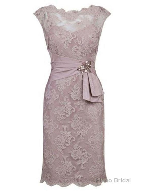 sheath bateau half sleeves grey lace mother of the bride dress Main image