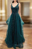 Fabulous A-line Lace With Beading Tulle Long V Neck Formal Prom Dresses