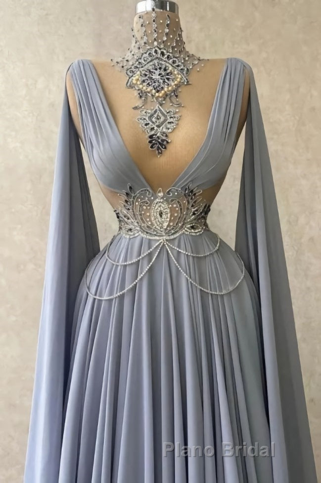 Fabulous High Neck Sleeveless Long 100D-chiffen Formal Prom Dresses With beads Main image