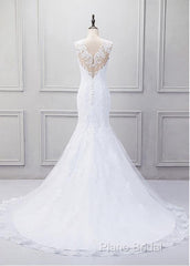 Fabulous Tulle V-Neck Neckline Mermaid Wedding Dresses With Beaded Lace Appliques
