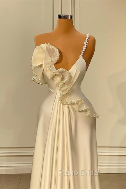 Fabulous White Satin Evening Formal Prom Dresses with Ruffles Secondary image