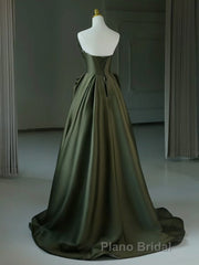 A-Line V Neck Satin Green Long Formal Prom Dress, Green Long Formal Dress