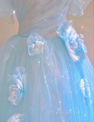 Fairy A Line Blue Floral Formal Prom Dresses Formal Dresses