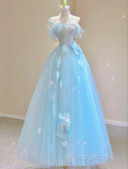 Fairy A Line Blue Floral Formal Prom Dresses Formal Dresses