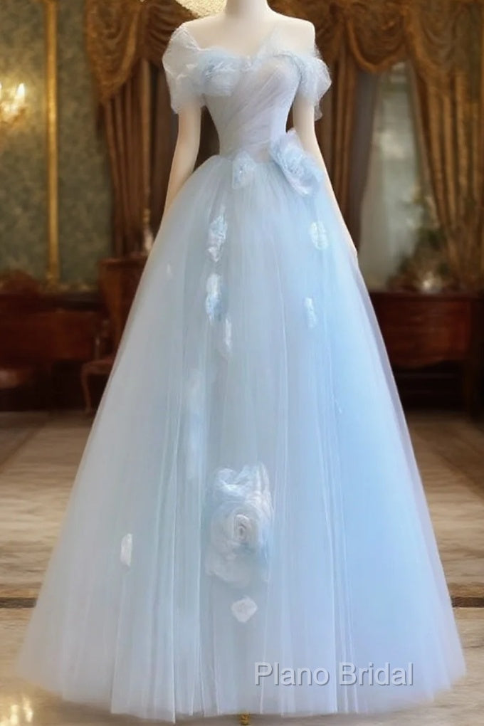 Fairy A Line Blue Floral Formal Prom Dresses Formal Dresses Main image