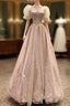 Fairy A Line Square Neckline Pink Tulle Formal Prom Dresses For Teens