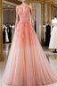 Fairy A Line Strapless Ombre Pink Tulle Formal Prom Dresses For Teens