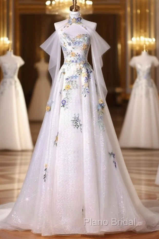 Fairy A Line White Floral Formal Prom Dresses Formal Dresses Main image