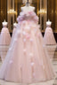 Fairy Ball Gown Strapless Pink Tulle Formal Prom Dresses Long Party Dresses